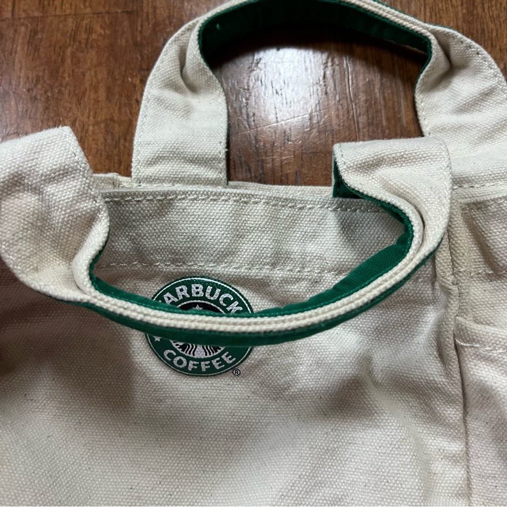 Starbucks Canvas Cream and Green Tote Lunch or Drink Bag Logo - Picture 6 of 7